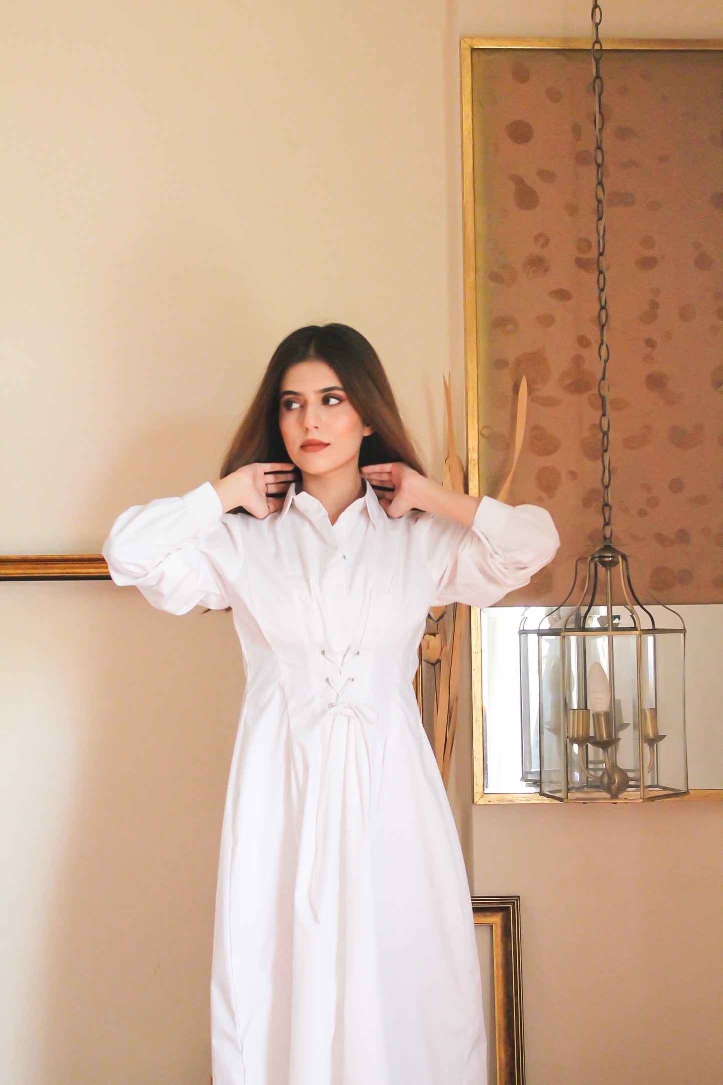 White Corset Shirt Dress