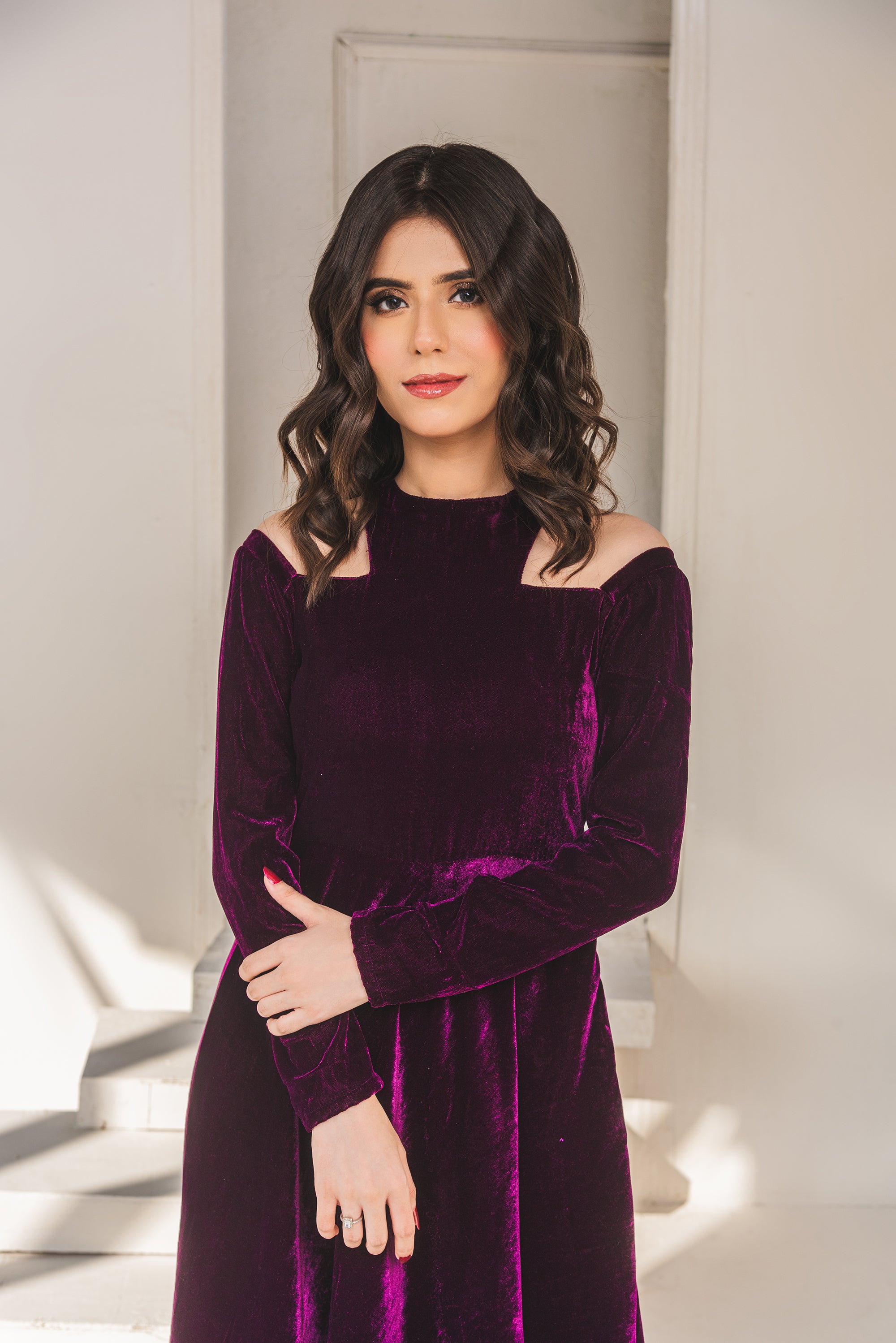 Purple velour dress best sale