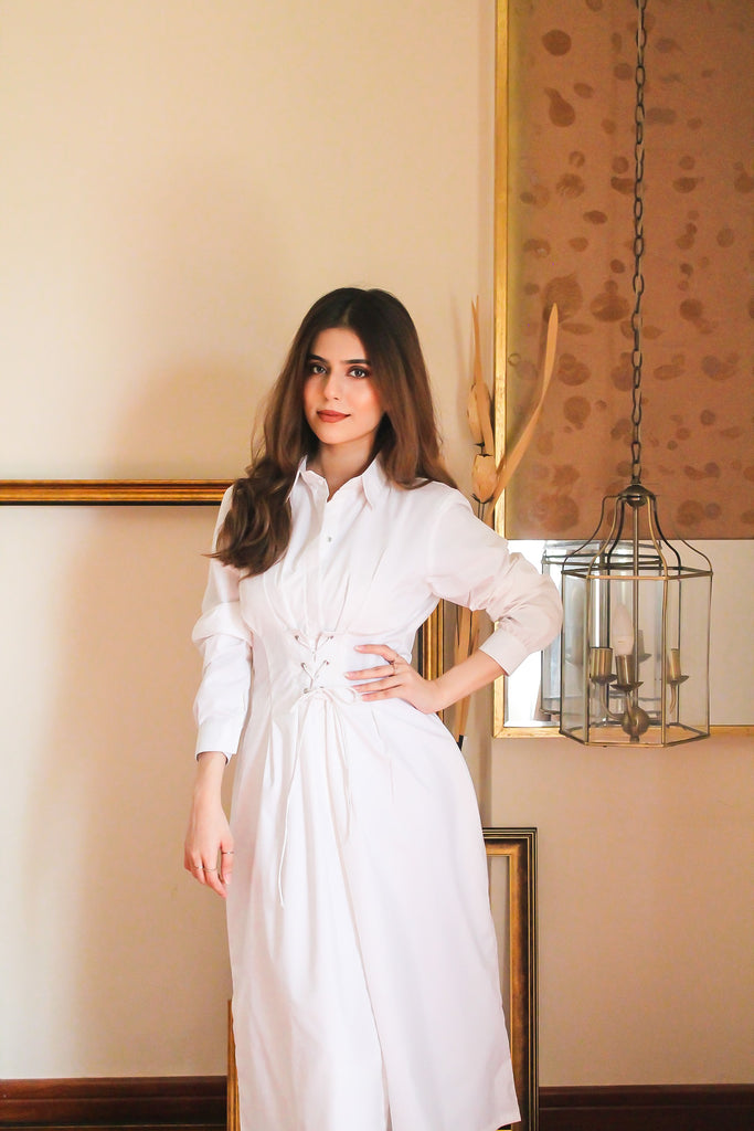 White Corset Shirt Dress – ZoyaHussain