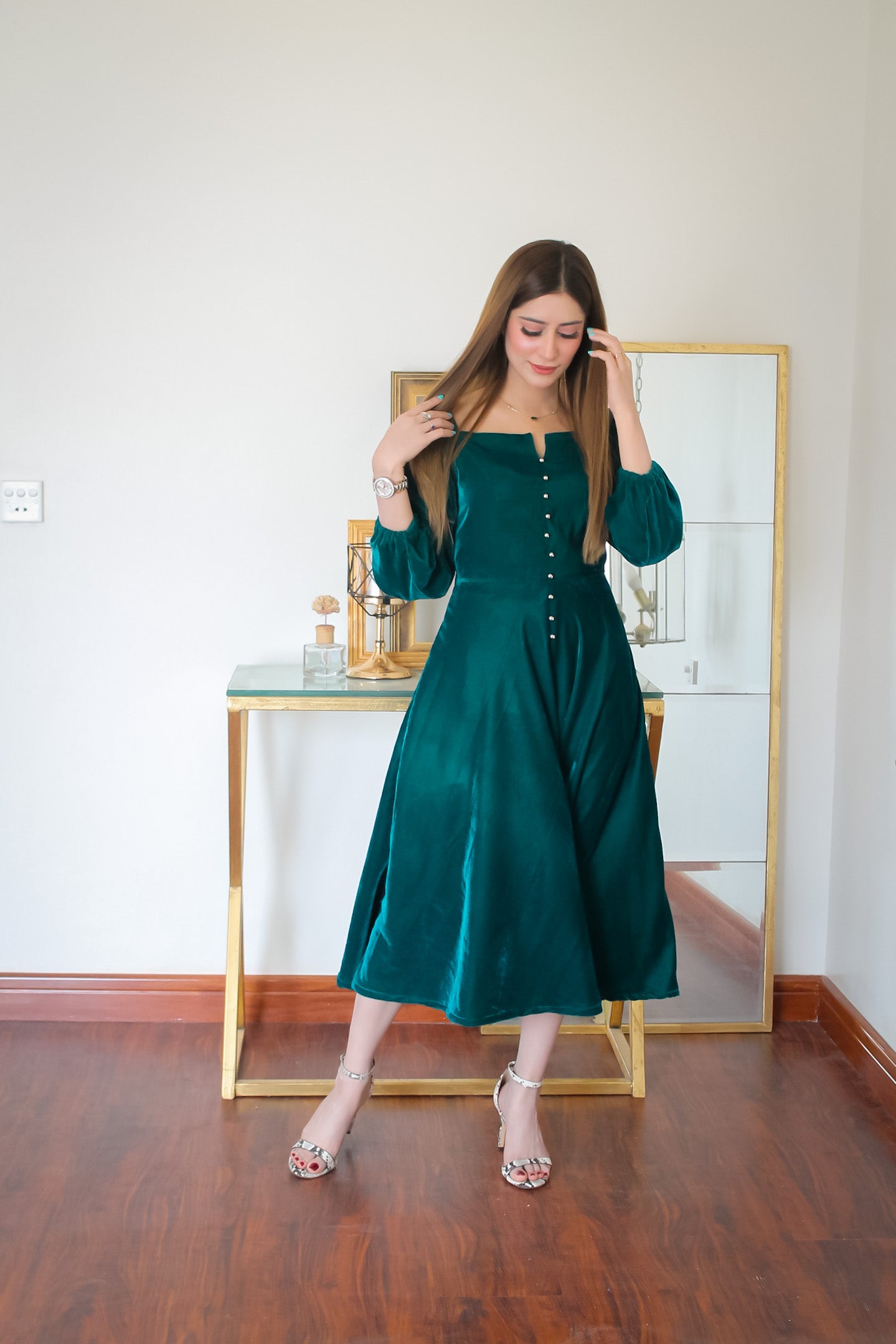 Pine Green Velvet Dress