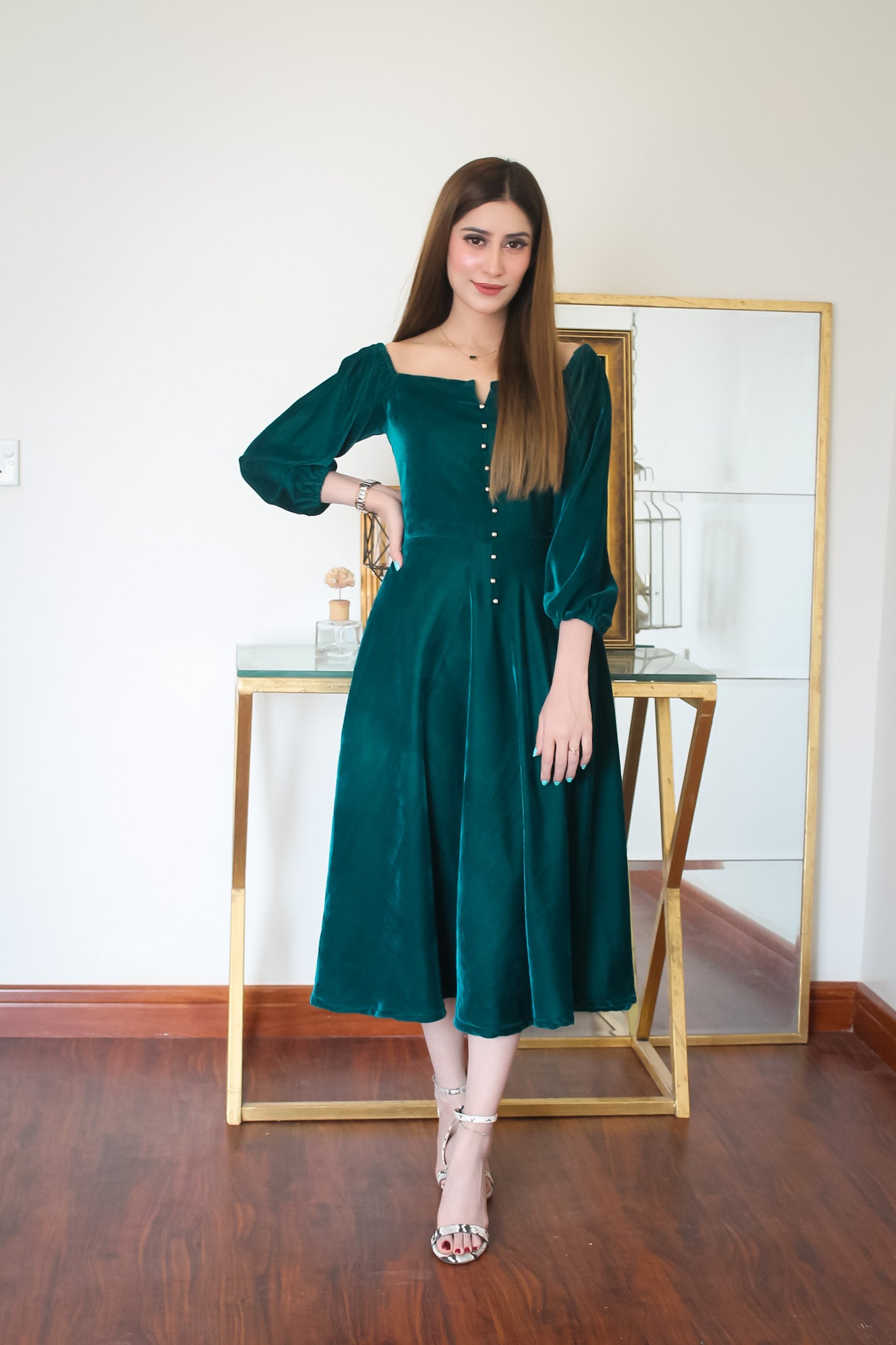 Pine Green Velvet Dress ZoyaHussain