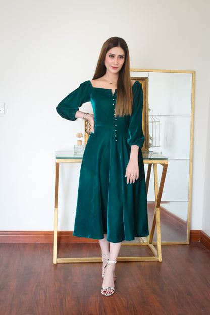 Pine Green Velvet Dress