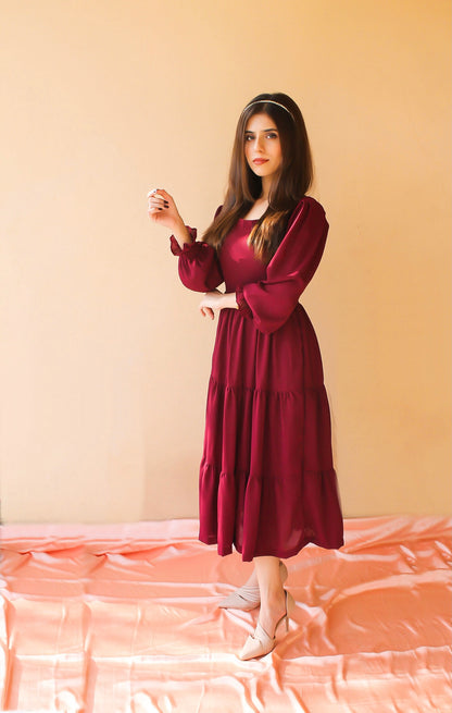 Maroon Three Tier Dress