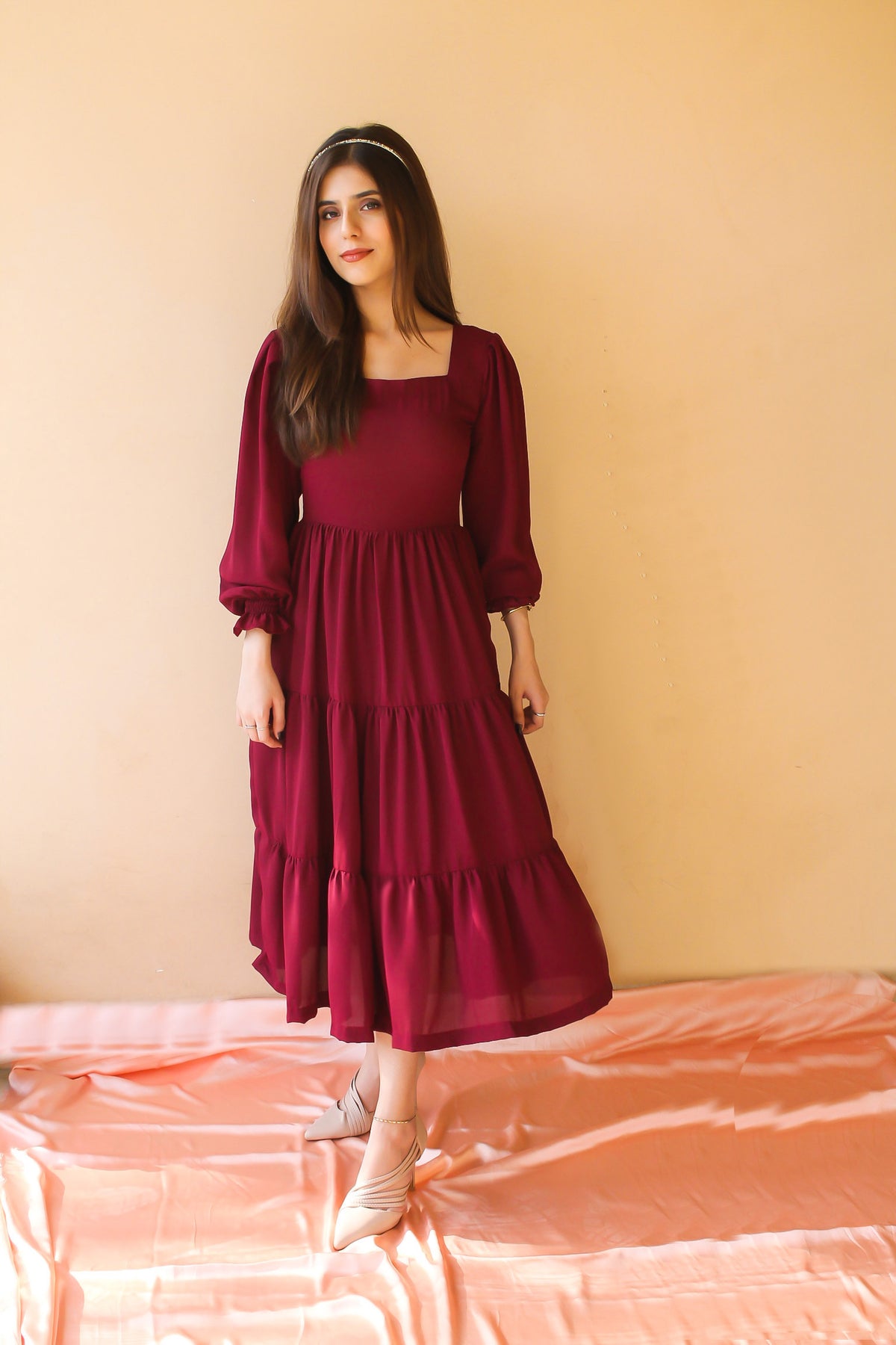 Maroon Three Tier Dress