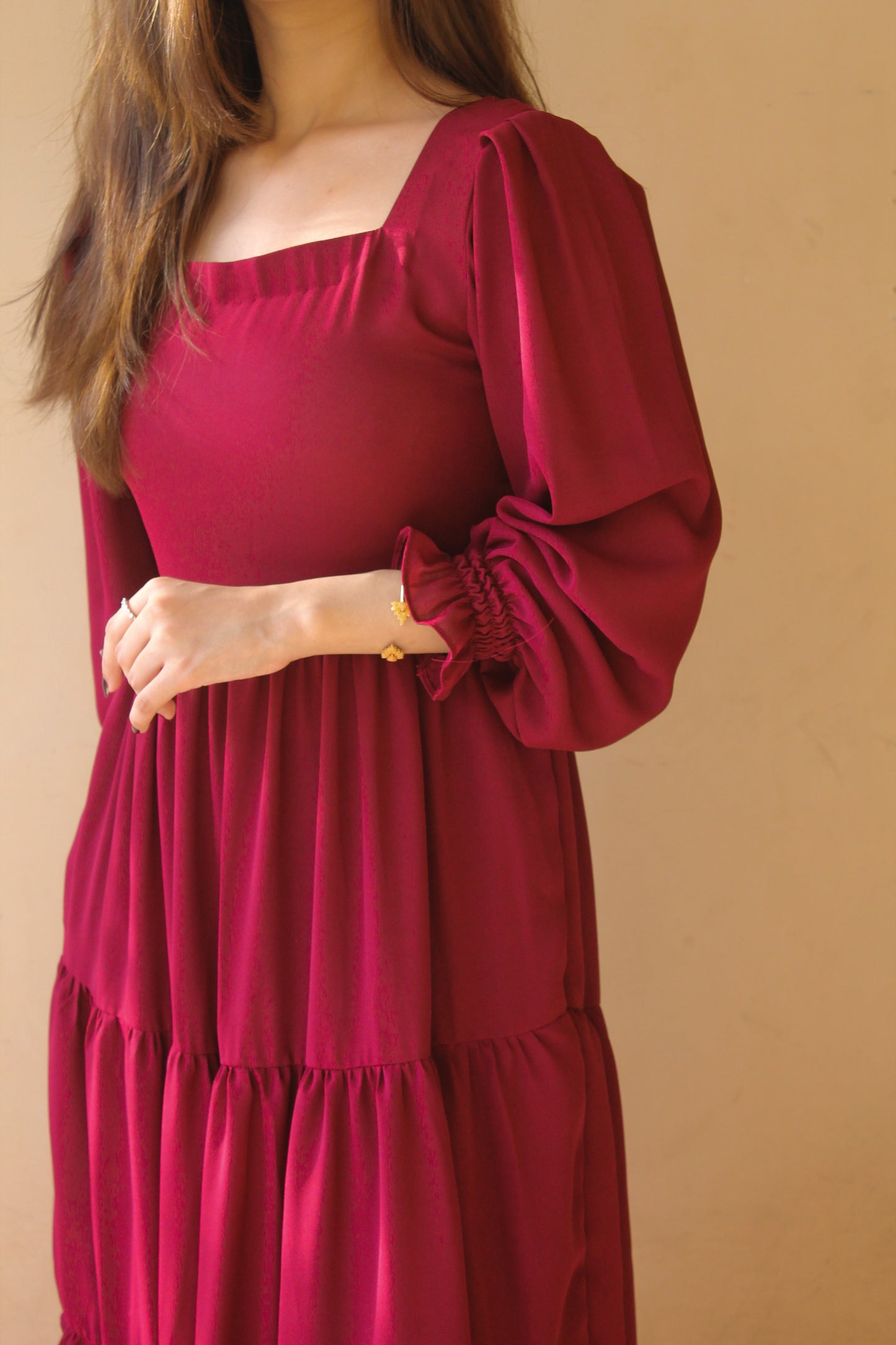 Maroon Three Tier Dress